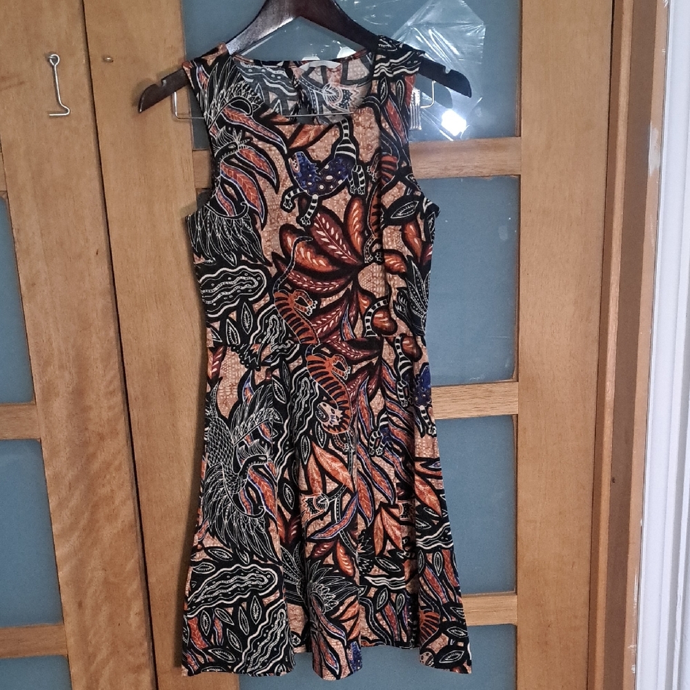 H&M Black and Orange Patterned Mini Dress Sz M See Description